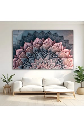 Lüks Pudra Mavi Mandala Desenli Modern Dekoratif Cam Tablo Dekoratif Duvar Tablosu Modern Salon Duvar Dekoru Oturma Odası Yatak Odası Tablosu 4mm Temperli Cam Tablo Lüks Ev Dekorasyonu Duvar Sanatı