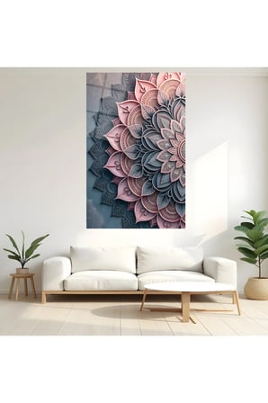 Lüks Pudra Mavi Mandala Desenli Modern Dekoratif Cam Tablo Dekoratif Duvar Tablosu Modern Salon Duvar Dekoru Oturma Odası Yatak Odası Tablosu 4mm Temperli Cam Tablo Lüks Ev Dekorasyonu Duvar Sanatı