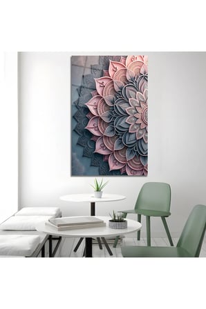 Lüks Pudra Mavi Mandala Desenli Modern Dekoratif Cam Tablo Dekoratif Duvar Tablosu Modern Salon Duvar Dekoru Oturma Odası Yatak Odası Tablosu 4mm Temperli Cam Tablo Lüks Ev Dekorasyonu Duvar Sanatı