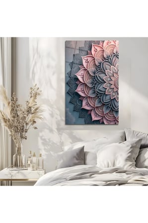 Lüks Pudra Mavi Mandala Desenli Modern Dekoratif Cam Tablo Dekoratif Duvar Tablosu Modern Salon Duvar Dekoru Oturma Odası Yatak Odası Tablosu 4mm Temperli Cam Tablo Lüks Ev Dekorasyonu Duvar Sanatı