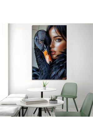 Siyah Kuğu ve Gizemli Kadın Temalı Dekoratif Cam Tablo Dekoratif Duvar Tablosu Modern Salon Duvar Dekoru Oturma Odası Yatak Odası Tablosu 4mm Temperli Cam Tablo Lüks Ev Dekorasyonu Duvar Sanatı