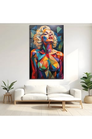 Geometrik Marilyn Monroe Cam Tablo | Şık Duvar Tablosu | Parlak ve Net Görüntü | Ev ve İş Yeri | Ev Hediyesi | Dayanıklı Cam Yapı | Kafe ve Ofis İçin
