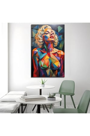 Geometrik Marilyn Monroe Cam Tablo | Şık Duvar Tablosu | Parlak ve Net Görüntü | Ev ve İş Yeri | Ev Hediyesi | Dayanıklı Cam Yapı | Kafe ve Ofis İçin
