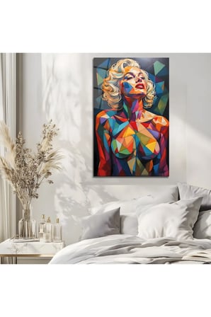Geometrik Marilyn Monroe Cam Tablo | Şık Duvar Tablosu | Parlak ve Net Görüntü | Ev ve İş Yeri | Ev Hediyesi | Dayanıklı Cam Yapı | Kafe ve Ofis İçin