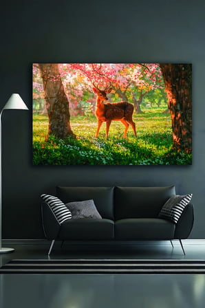 Geyik Doğa Manzaralı Cam Tablo Dekoratif Orman Temalı Modern Duvar Dekoru Salon Tablosu Oturma Odası Yatak Odası Tablosu 4mm Temperli Cam Tablo Lüks Ev Dekorasyonu Duvar Sanatı Kaliteli Baskı Estetik