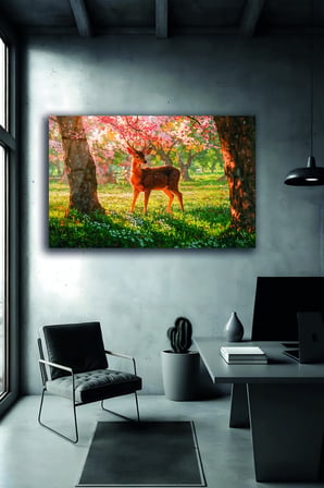 Geyik Doğa Manzaralı Cam Tablo Dekoratif Orman Temalı Modern Duvar Dekoru Salon Tablosu Oturma Odası Yatak Odası Tablosu 4mm Temperli Cam Tablo Lüks Ev Dekorasyonu Duvar Sanatı Kaliteli Baskı Estetik