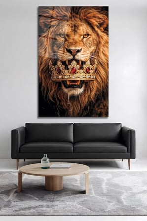 Aslan Kral Taçlı Cam Tablo Lüks Dekoratif Aslan Duvar Tablosu, Modern Salon, Ofis Dekoru Oturma Odası Yatak Odası Tablosu 4mm Temperli Cam Tablo Lüks Ev Dekorasyonu Duvar Sanatı Kaliteli Baskı Estetik