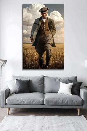 Mustafa Kemal Atatürk Cam Tablo Buğday Tarlası Temalı Dekoratif Duvar Tablosu Modern Salon Duvar Dekoru Oturma Odası Yatak Odası Tablosu 4mm Temperli Cam Tablo Lüks Ev Dekorasyonu Duvar Sanatı Estetik