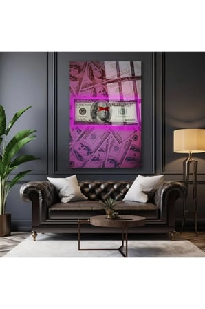 Neon Işık Konsept Dolar Cam Tablo | Şık Duvar Tablosu | Canlı Renkli Baskı | Mutfak ve Yemek Alanı | Ev Hediyesi | Parlak Cam Yüzey