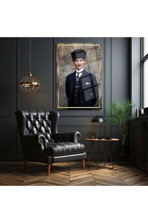 Atatürk Gold Ulta Tabo Cam Tablo | Şık Duvar Tablosu | Solmayan Canlı Renkler | Ofis ve Çalışma Odası | Ev Hediyesi | Parlak Cam Yüzey