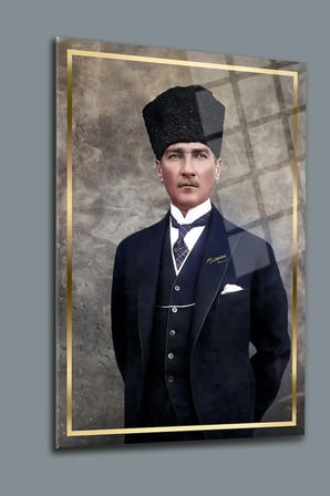 Atatürk Gold Ulta Tabo Cam Tablo | Şık Duvar Tablosu | Solmayan Canlı Renkler | Ofis ve Çalışma Odası | Ev Hediyesi | Parlak Cam Yüzey
