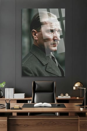 Atatürk Cam Tablo | Sanatsal Duvar Dekoru | Solmayan Canlı Renkler | Mutfak ve Yemek Alanı | Sevdiklerinize Hediyelik | Dayanıklı Cam Yapı