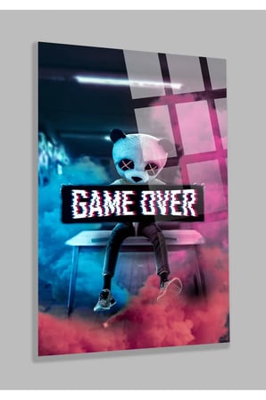 Game Ower Panda Cam Tablo | Sanatsal Duvar Dekoru | Parlak ve Net Görüntü | Kafe ve Ofis İçin | Sevdiklerinize Hediyelik | Dayanıklı Cam Yapı