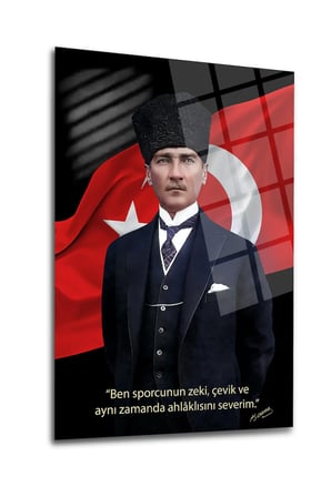Atatürk Cam Tablo | Sanatsal Duvar Dekoru | Solmayan Canlı Renkler | Mutfak ve Yemek Alanı | Sevdiklerinize Hediyelik | Dayanıklı Cam Yapı