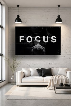 Focus Motivasyon Fitness Cam Tablo | Şık Duvar Tablosu | Parlak ve Net Görüntü | Yatak Odası ve Antre | Ev Hediyesi | Dayanıklı Cam Yapı
