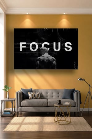 Focus Motivasyon Fitness Cam Tablo | Şık Duvar Tablosu | Parlak ve Net Görüntü | Yatak Odası ve Antre | Ev Hediyesi | Dayanıklı Cam Yapı