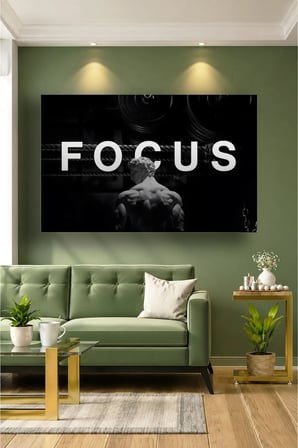Focus Motivasyon Fitness Cam Tablo | Şık Duvar Tablosu | Parlak ve Net Görüntü | Yatak Odası ve Antre | Ev Hediyesi | Dayanıklı Cam Yapı