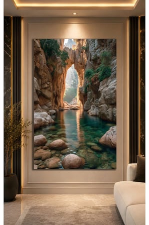 Doğa Manzarası Kayalık Kanyon ve Berrak Cam Tablo | Modern Sanat Tablosu | Canlı Renkli Baskı | Mutfak ve Yemek Alanı | Anlamlı Hediye Seçeneği