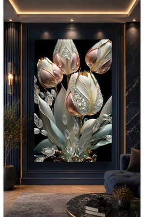 Çiçek Kristal Beyaz ve Rose Gold Cam Tablo | Modern Sanat Tablosu | Parlak ve Net Görüntü | Kafe ve Ofis İçin | Anlamlı Hediye Seçeneği