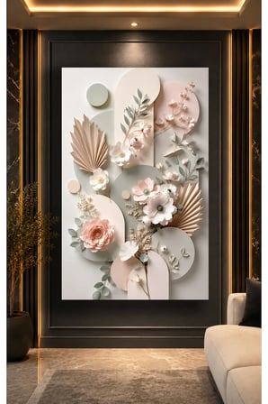 Pastel Çiçekli Bohem 3D Botanik Çiçekler Cam Tablo | Modern Duvar Dekoru | Solmayan Canlı Renkler | Salon ve Oturma Odası | Yeni Ev Hediyesi