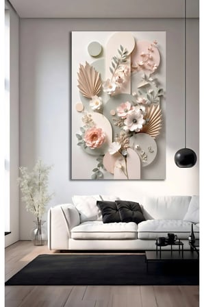 Pastel Çiçekli Bohem 3D Botanik Çiçekler Cam Tablo | Modern Duvar Dekoru | Solmayan Canlı Renkler | Salon ve Oturma Odası | Yeni Ev Hediyesi