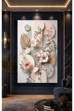 Pastel Çiçekli Bohem 3D Botanik Çiçekler Cam Tablo | Modern Duvar Dekoru | Solmayan Canlı Renkler | Salon ve Oturma Odası | Yeni Ev Hediyesi