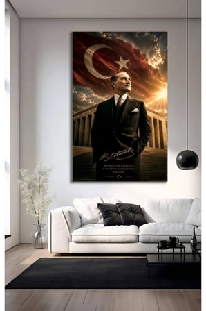 Mustafa Kemal Atatürk Türk Bayrağı ve Cam Tablo | Sanatsal Duvar Dekoru | Canlı Renkli Baskı | Salon ve Oturma Odası | Sevdiklerinize Hediyelik