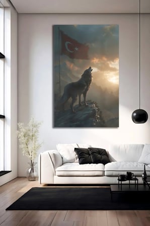 Bozkurt ve Türk Bayrağı Cam Tablo | Şık Duvar Tablosu | Canlı Renkli Baskı | Ofis ve Çalışma Odası | Ev Hediyesi | Parlak Cam Yüzey