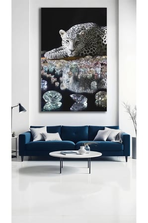 Kristal Taşlı Leopar Siyah Beyaz Vahşi Cam Tablo | Modern Duvar Dekoru | Solmayan Canlı Renkler | Salon ve Oturma Odası | Yeni Ev Hediyesi