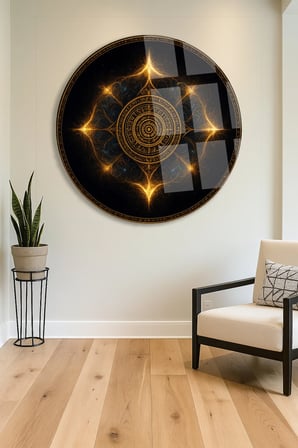 Geometrik Mandala Yuvarlak Cam Tablo | Dekoratif Duvar Tablosu | Solmayan Canlı Renkler | Mutfak ve Yemek Alanı | Doğum Günü Hediyesi