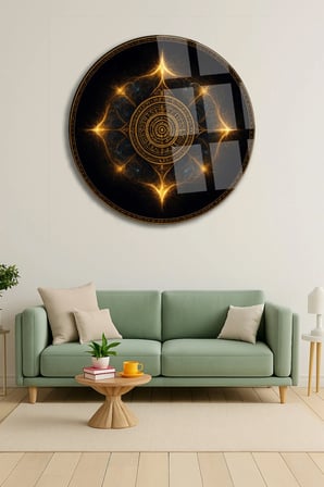 Geometrik Mandala Yuvarlak Cam Tablo | Dekoratif Duvar Tablosu | Solmayan Canlı Renkler | Mutfak ve Yemek Alanı | Doğum Günü Hediyesi