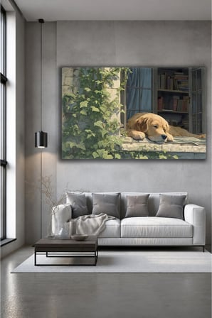 Golden Retriever Cam Tablo | Dekoratif Duvar Tablosu | Canlı Renkli Baskı | Mutfak ve Yemek Alanı | Doğum Günü Hediyesi | 4mm Kırılmaz Cam