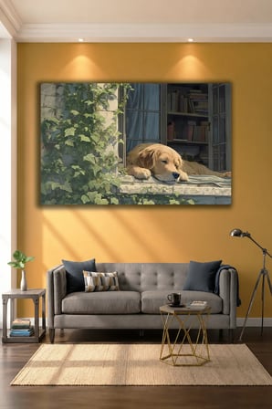 Golden Retriever Cam Tablo | Dekoratif Duvar Tablosu | Canlı Renkli Baskı | Mutfak ve Yemek Alanı | Doğum Günü Hediyesi | 4mm Kırılmaz Cam