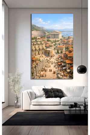 Efes Antik Kenti Cam Tablo | Modern Sanat Tablosu | Canlı Renkli Baskı | Ofis ve Çalışma Odası | Anlamlı Hediye Seçeneği | Kolay Montaj Askılı