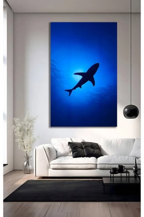 Mavi Okyanus Köpekbalığı Cam Tablo | Dekoratif Duvar Tablosu | Parlak ve Net Görüntü | Kafe ve Ofis İçin | Doğum Günü Hediyesi | Yatak Odası ve Antre