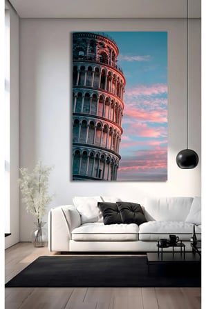 Pisa Kulesi İtalya Pisa Kulesi ve Cam Tablo | Modern Duvar Dekoru | UV Baskılı Canlı Renkler | Kafe ve Ofis İçin | Yeni Ev Hediyesi | 4mm Kırılmaz Cam