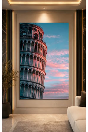 Pisa Kulesi İtalya Pisa Kulesi ve Cam Tablo | Modern Duvar Dekoru | UV Baskılı Canlı Renkler | Kafe ve Ofis İçin | Yeni Ev Hediyesi | 4mm Kırılmaz Cam
