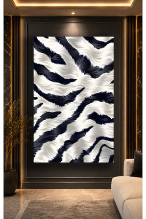 Siyah Beyaz Zebra Desenli Tüy Dokusu Cam Tablo | Modern Duvar Dekoru | UV Baskılı Canlı Renkler | Ev ve İş Yeri | Yeni Ev Hediyesi | 4mm Kırılmaz Cam
