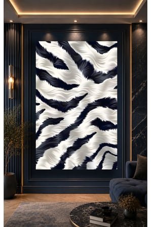 Siyah Beyaz Zebra Desenli Tüy Dokusu Cam Tablo | Modern Duvar Dekoru | UV Baskılı Canlı Renkler | Ev ve İş Yeri | Yeni Ev Hediyesi | 4mm Kırılmaz Cam