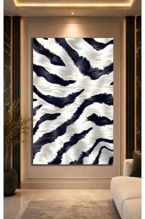 Siyah Beyaz Zebra Desenli Tüy Dokusu Cam Tablo | Modern Duvar Dekoru | UV Baskılı Canlı Renkler | Ev ve İş Yeri | Yeni Ev Hediyesi | 4mm Kırılmaz Cam