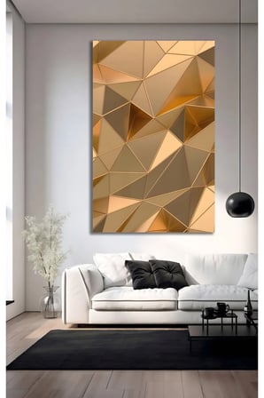 Geometrik Altın Kahve 3D Soyut Desen Cam Tablo | Dekoratif Duvar Tablosu | Canlı Renkli Baskı | Salon ve Oturma Odası | Doğum Günü Hediyesi