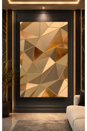 Geometrik Altın Kahve 3D Soyut Desen Cam Tablo | Dekoratif Duvar Tablosu | Canlı Renkli Baskı | Salon ve Oturma Odası | Doğum Günü Hediyesi