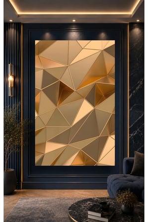 Geometrik Altın Kahve 3D Soyut Desen Cam Tablo | Dekoratif Duvar Tablosu | Canlı Renkli Baskı | Salon ve Oturma Odası | Doğum Günü Hediyesi