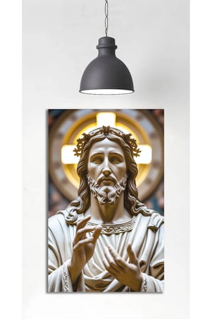 Hz. İsa Mesih ve Haç Hristiyanlık Cam Tablo | Sanatsal Duvar Dekoru | UV Baskılı Canlı Renkler | Yatak Odası ve Antre | Sevdiklerinize Hediyelik