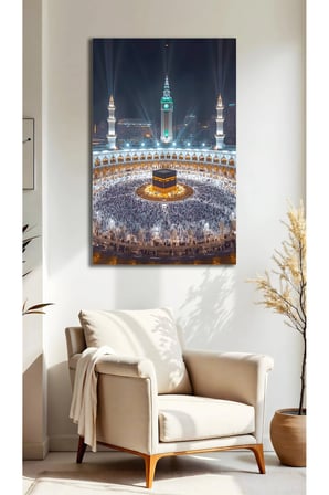Kabe Mekke Mescid İ Haram Gece Cam Tablo | Şık Duvar Tablosu | Canlı Renkli Baskı | Ofis ve Çalışma Odası | Ev Hediyesi | Parlak Cam Yüzey