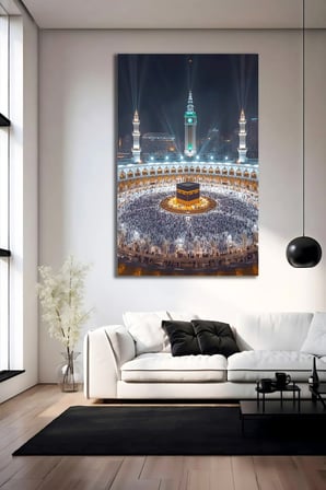 Kabe Mekke Mescid İ Haram Gece Cam Tablo | Şık Duvar Tablosu | Canlı Renkli Baskı | Ofis ve Çalışma Odası | Ev Hediyesi | Parlak Cam Yüzey