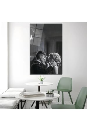 Siyah Beyaz Duygusal Çift Cam Tablo | Şık Duvar Tablosu | Solmayan Canlı Renkler | Salon ve Oturma Odası | Ev Hediyesi | Parlak Cam Yüzey
