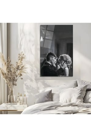 Siyah Beyaz Duygusal Çift Cam Tablo | Şık Duvar Tablosu | Solmayan Canlı Renkler | Salon ve Oturma Odası | Ev Hediyesi | Parlak Cam Yüzey
