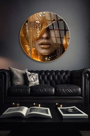 Gold Maske Kadın Cam Tablo | Dekoratif Duvar Tablosu | Solmayan Canlı Renkler | Mutfak ve Yemek Alanı | Doğum Günü Hediyesi | Salon ve Oturma Odası