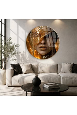 Gold Maske Kadın Cam Tablo | Dekoratif Duvar Tablosu | Solmayan Canlı Renkler | Mutfak ve Yemek Alanı | Doğum Günü Hediyesi | Salon ve Oturma Odası